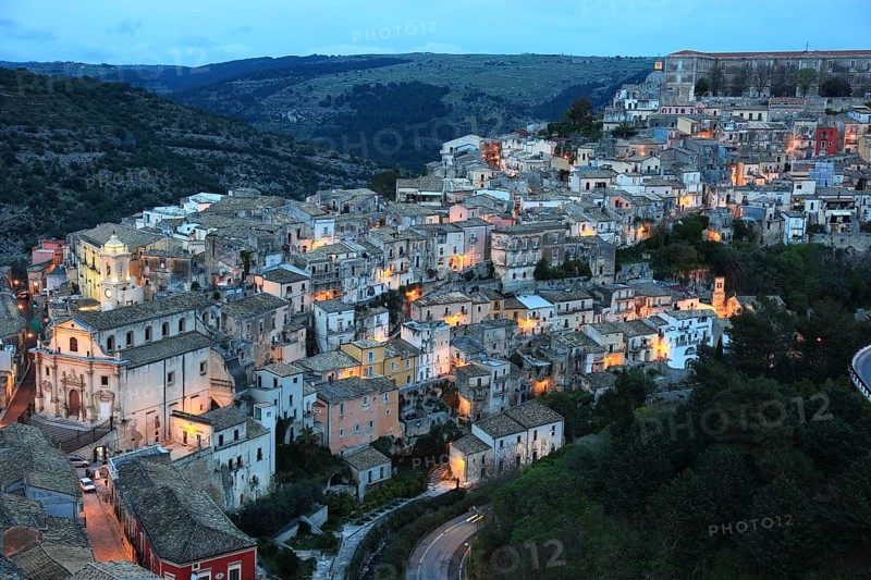 City of Ragusa, the late Baroque district of Ragusa Ibla by night, Unesco World Heritage Site, Sicily, Italy, Europe