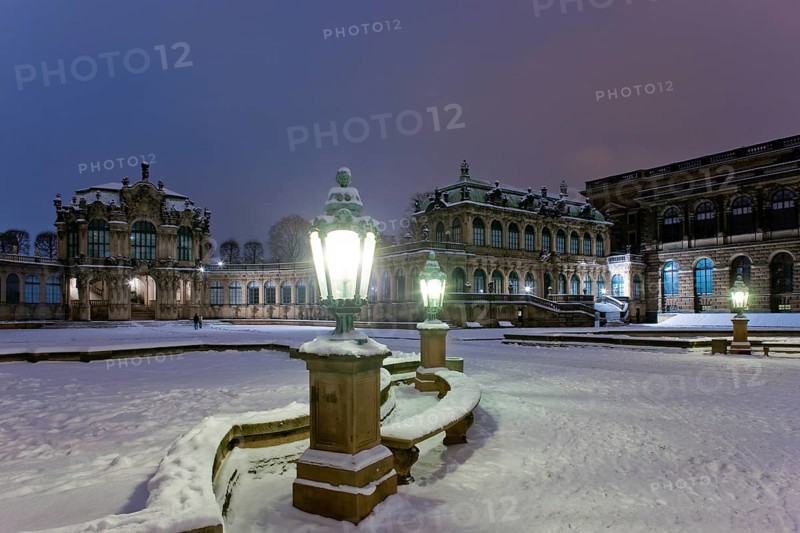 Zwinger in winter, Winter, the Dresden Zwinger, is one of the most important Baroque buildings from the reign of Augustus the Strong