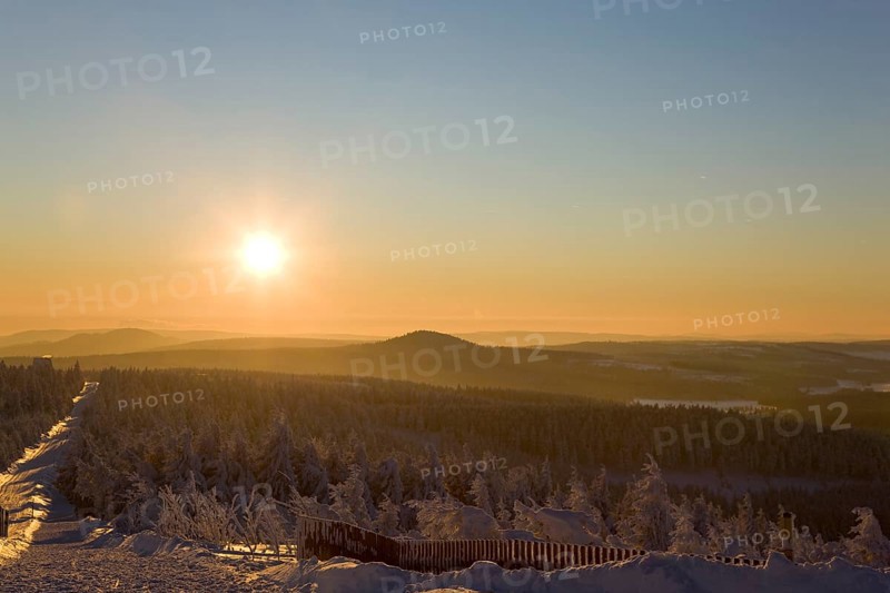 View from the snow-covered Fichtelberg to the Ore Mountains