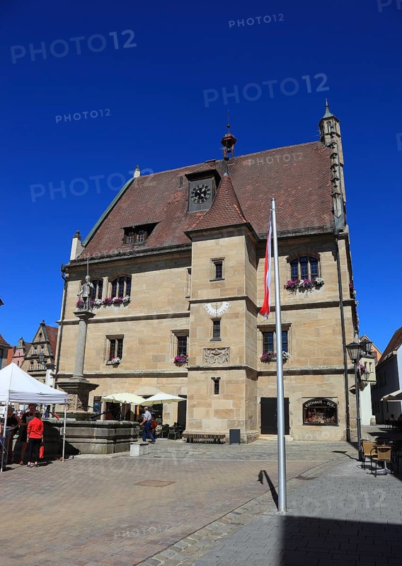 Germany, Middle Franconia, town of Weissenburg, houses and town hall on the market square, Europe