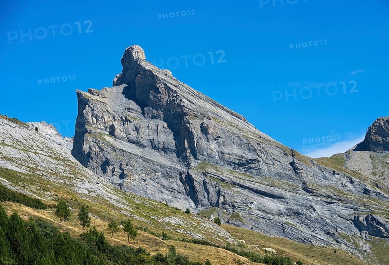 The prominent head of the Dent de Chamosentze peak, Bernese Alps, Mayens-de-Chamoson, Valais, Switzerland, Europe