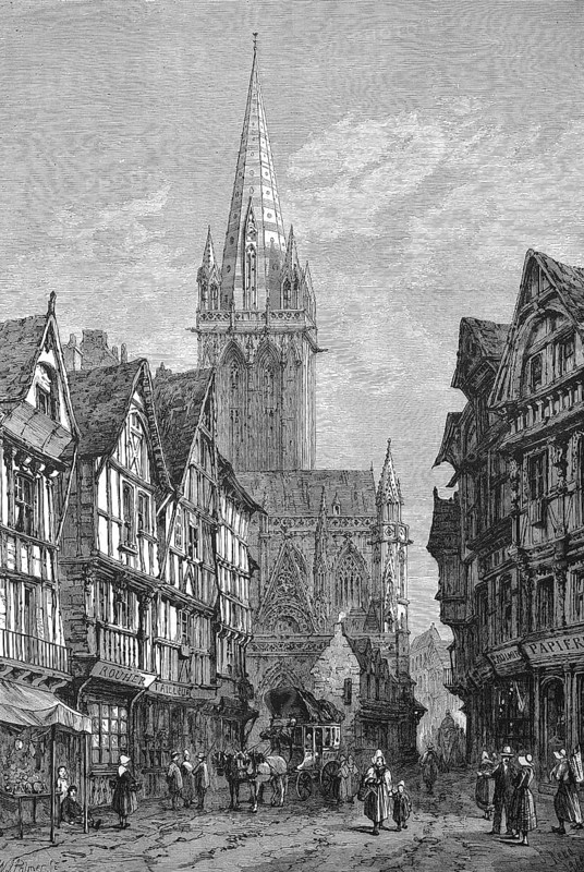 Saint-Pierre Church in 1868, in Caen, Normandy, France, Historic, digitally restored reproduction of a 19th century original, Europe