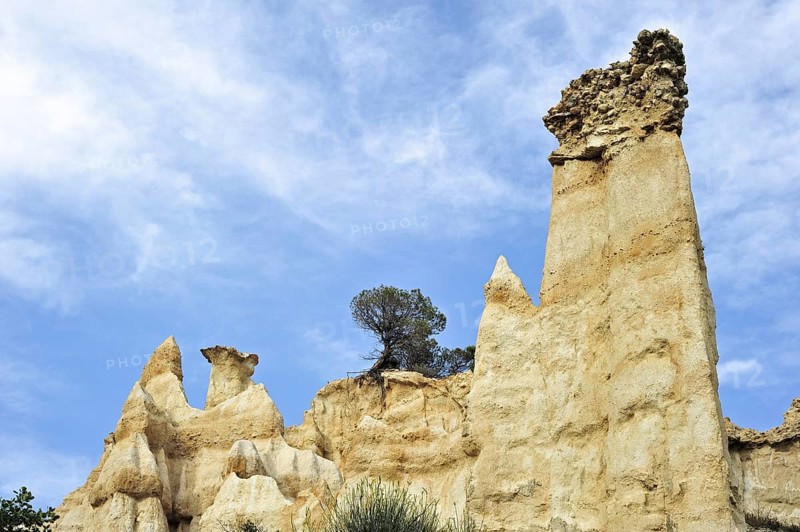 Strange rock formations created by water erosion at the Orgues d'Ille-sur-Têt in the Pyrénées-Orientales, Pyrenees, France, Europe