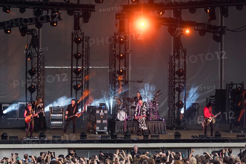 Billy Corgan (singer), Jimmy Chamberlin (drummer) and James Iha (guitarist) from The Smashing Pumpkins live on The World is a Vampire Tour at the Parkbühne Wuhlheide in Berlin on 22/06/2024