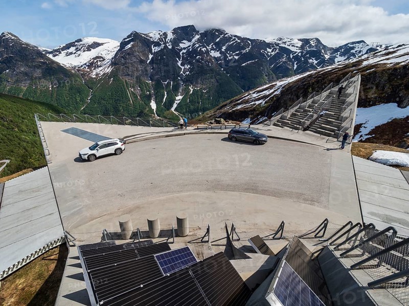 Viewpoint and rest area Utsikten, Gaularfjell mountain crossing, national tourist route north of Balestrand, Norway, Europe