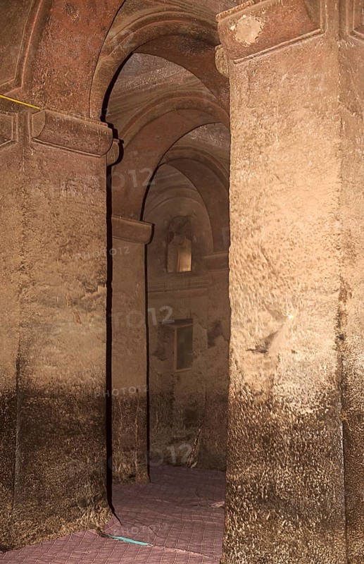 Interior view of the underground monolithic rock church Biete Medhane Alem, UNESCO World Heritage Site Lalibela, Ethiopia, Africa