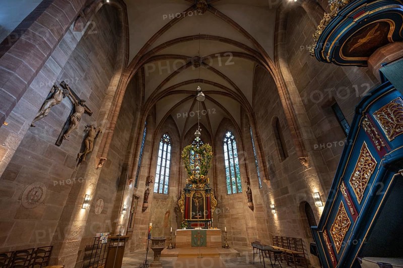 Chancel of the Church of St Nicholas and St Ulrich, nave built around 1400, Kirchenberg 15, Nuremberg-Mögeldorf, Middle Franconia, Bavaria, Germany, Europe