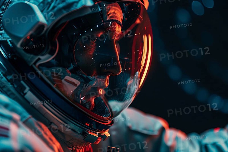 Close up of man in astronaut suit with helmet. Generative Ai, AI generated