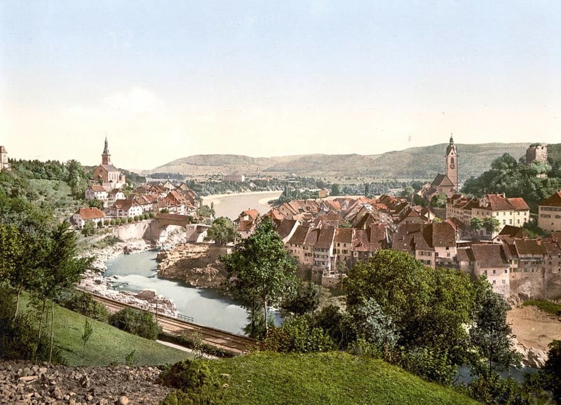 Gross und Klein Laufenburg, Aargau, Switzerland, Historic, digitally restored reproduction from a 19th century original, Record date not stated, Gross and Klein Laufenburg, Switzerland, Historic, digitally restored reproduction from a 19th century original, Record date not stated, Europe