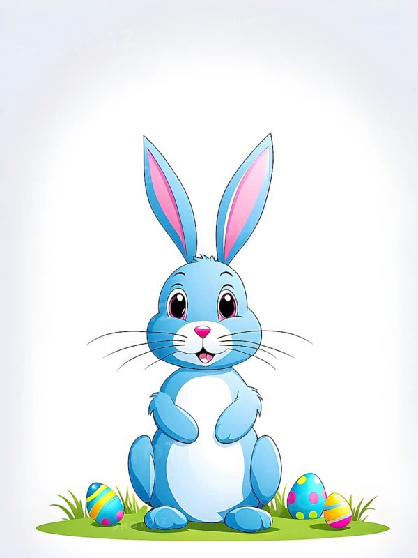 A simple cartoon Easter bunny with a white background, abstract illustration, AI generated