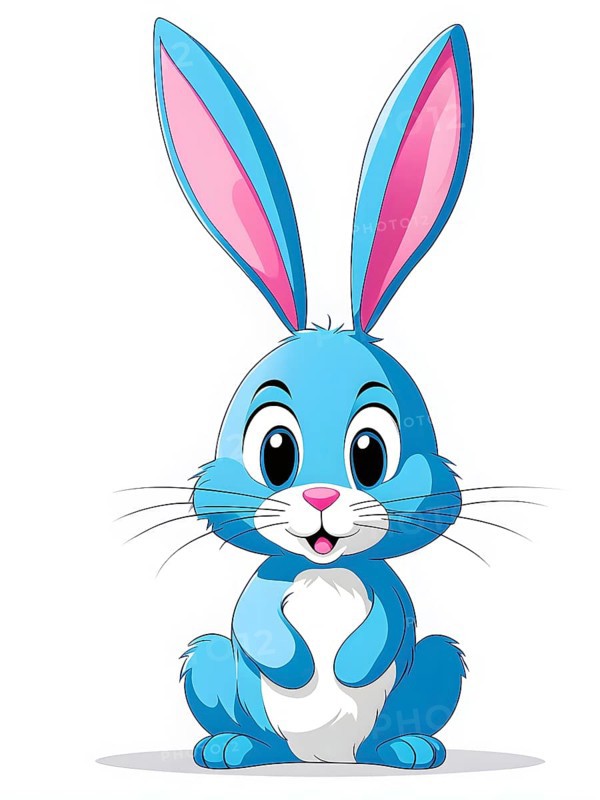 A simple cartoon Easter bunny with a white background, abstract illustration, AI generated