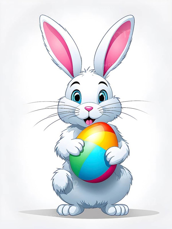 A simple cartoon Easter bunny with a white background, abstract illustration, AI generated