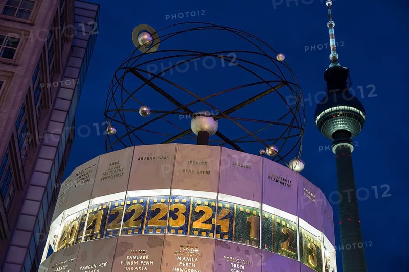 The World Time Clock in front of the Berlin TV Tower on Alexanderplatz, Berlin, 21 December 2024