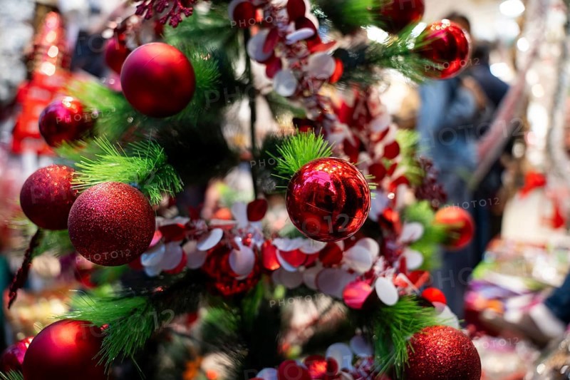 Christmas decoration items displayed for sell at a stall, ahead of Christmas on December 22, 2024 in Guwahati, India. Christmas is a festive holiday celebrated on December 25th, marking the birth of Jesus Christ in Christian tradition.