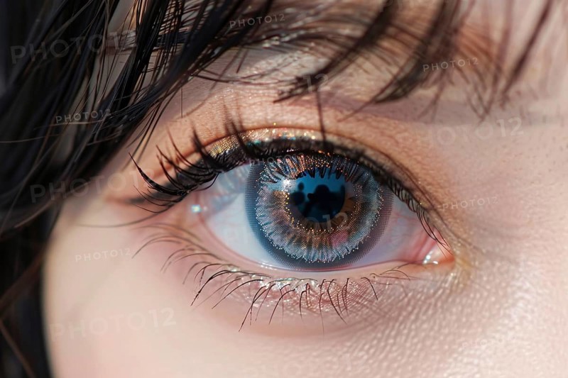 Close up of Asian woman's eye with colored contact circle lens. Generative Ai, AI generated