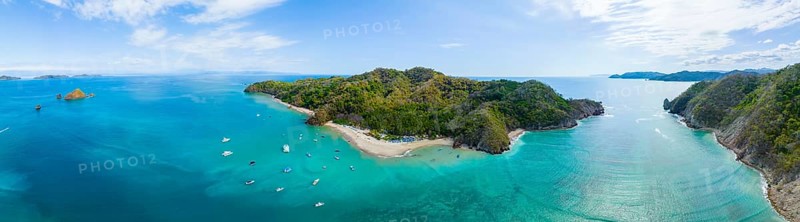 Aerial view, tropical island in the turquoise ocean, Tortuga Island, Puntarenas, Costa Rica, Central America