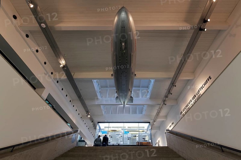 Model of the Hindenburg, Zeppelin airship LZ 129, stairway to the Zeppelin Museum Friedrichshafen, Baden-Württemberg, Germany, Europe