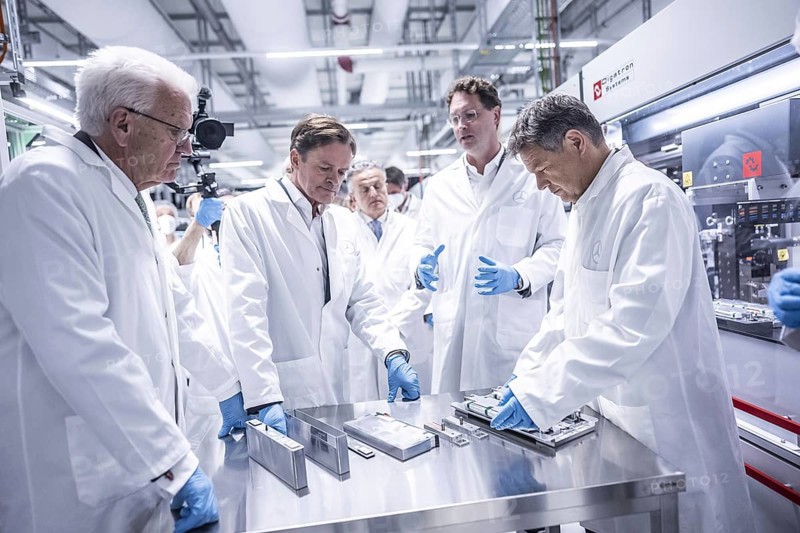 Federal Minister for Economic Affairs and Climate Protection Robert Habeck (Alliance 90/The Greens) on a summer tour of Germany. Here in Stuttgart, 8 July 2024 during a visit to the Mercedes Benz AG e-campus Photographed on behalf of BMWK