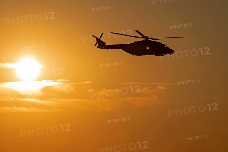 Marine helicopter, evening sun, Wustrow, Darß, Mecklenburg-Vorpommern, Germany, Europe