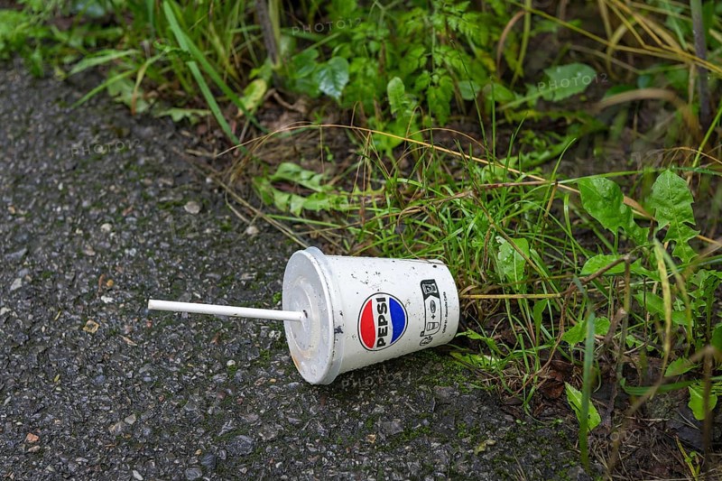 Symbolic image of environmental pollution, discarded drinking can, PEPSI, waste, Baden-Württemberg, Germany, Europe
