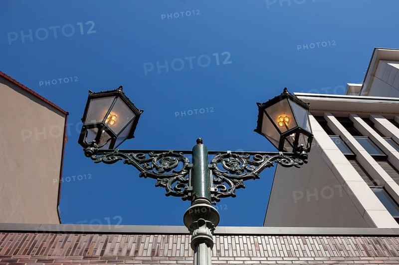Historic old Düsseldorf gas lantern in the historic city centre, Düsseldorf, North Rhine-Westphalia, Germany, Europe