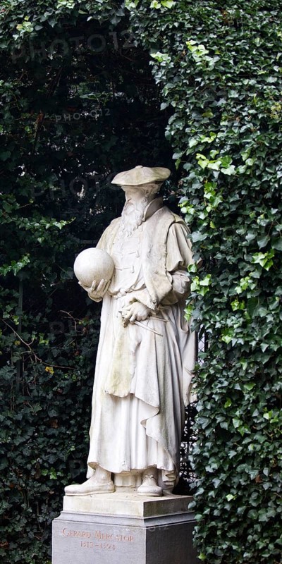 Sculpture by Gerhard Mercator in Carrara marble in the sculpture garden of the Small Zabel Square, Square du Petit Sablon, Brussels, Belgium, Europe