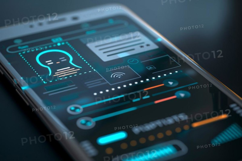 Artificial Intelligence AI Assistant on mobile phone app. KI generiert, generiert, AI generated