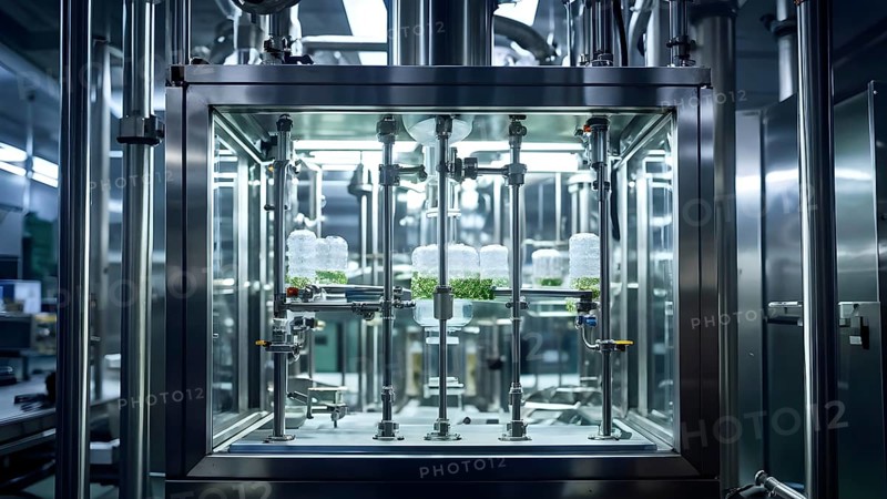 Mechanized pharmaceutical bioreactor in a manufacturing laboratory, AI generated