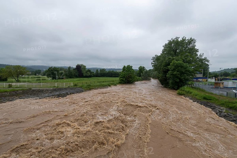 Symbolic image Extreme weather, global warming, climate change, floods, Rems valley, Winterbach, Rems river, Baden-Württemberg, Germany, Europe
