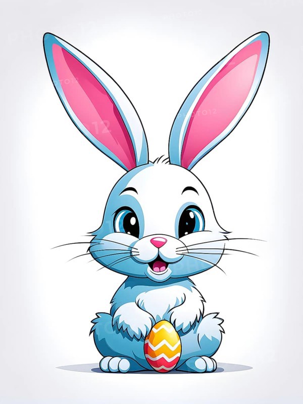 A simple cartoon Easter bunny with a white background, abstract illustration, AI generated