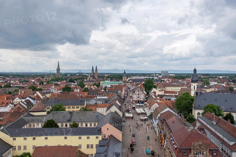View of the rooftops of Speyer and Maximilianstraße, Speyer, Palatinate, Rhineland-Palatinate, Germany, Europe