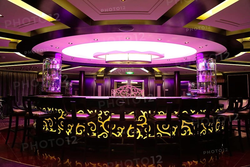 Rome, Italy-May 15, 2016: Cruise ship night bar serving drinks in the entertainment area of a luxury cruise ship