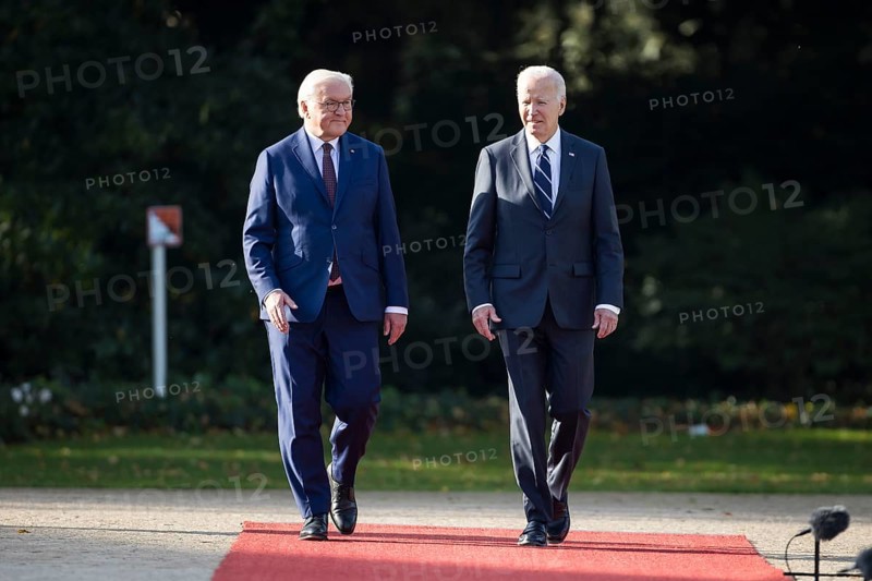 Joe Biden (46th President of the United States) is received with military honours by Federal President Frank-Walter Steinmeier (President of the Federal Republic of Germany) at Bellevue Palace, Berlin, 18.10.2024