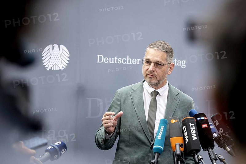 Alexander Müller, Member of the German Bundestag (FDP), recorded as part of a press statement at the meeting of the Defence Committee on the subject of compulsory military service in Berlin, 12/06/2024