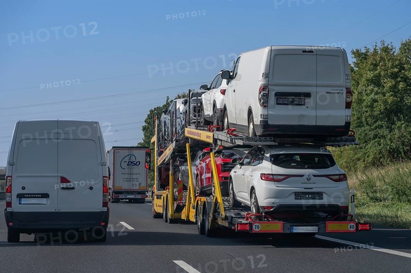 Car transporter on the A6 motorway, Nuremberg-Heilbronn, Bavaria, Germany, Europe