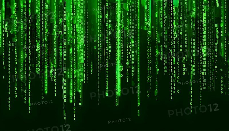 Abstract animation of binary code cascading down like digital rain, representing data insights in monochromatic green hues, AI generated