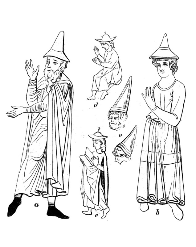Prescribed traditional costume of the Jews in the Middle Ages, Jewish hat, Germany, illustration from 1860, historical, digital reproduction of an original from the 19th century, Europe