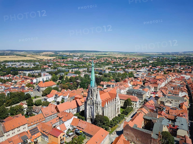 A bird's eye view of the old town centre of Mühlhausen