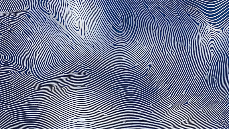Fingerprint background dominated by swirl patterns in blue hues, AI generated