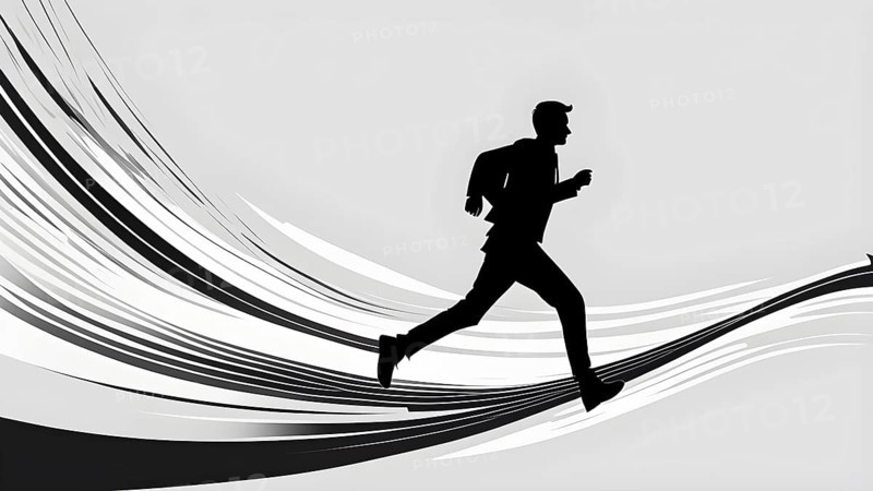 Abstract illustration in geometric shapes of a man in hurry, AI generated