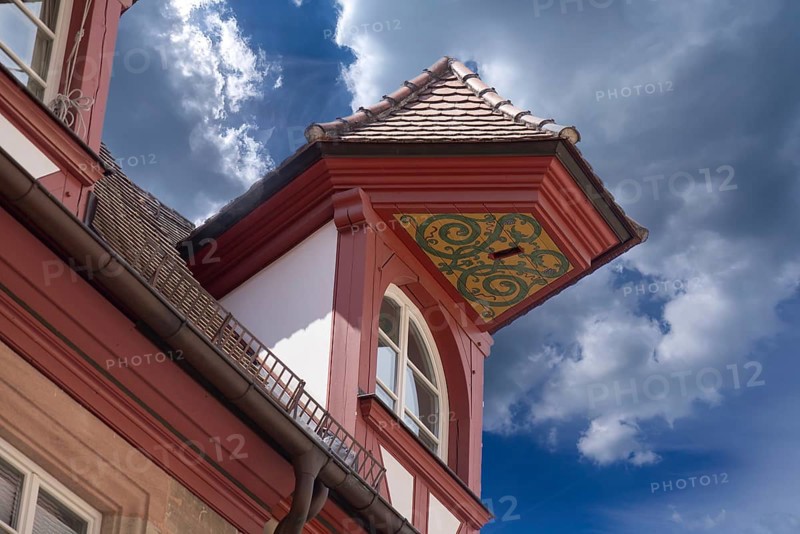 Historic roof lift bay windows on a residential building, Weißgerbergasse 29, Nuremberg, Middle Franconia, Bavaria, Germany, Europe