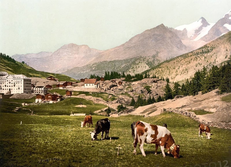 Saas Fee, Landschaft, Wallis, Alpen, Schweiz / Saas Fee, a landscape, Valais, Alps, Switzerland, Historic, digitally restored reproduction from a 19th century original, Record date not stated, Europe