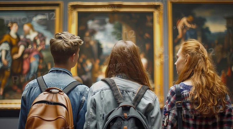 Students visiting the museum of art painting and enjoying the art gallery, AI generated