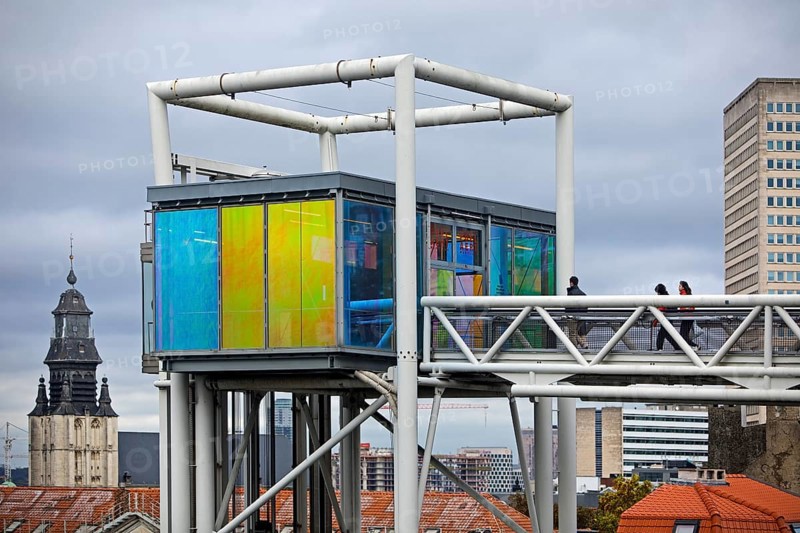 Marollescenece, art installation The Cube, coating of the windows with translucent dichroic films, Poelaert, Brussels, Belgium, Europe