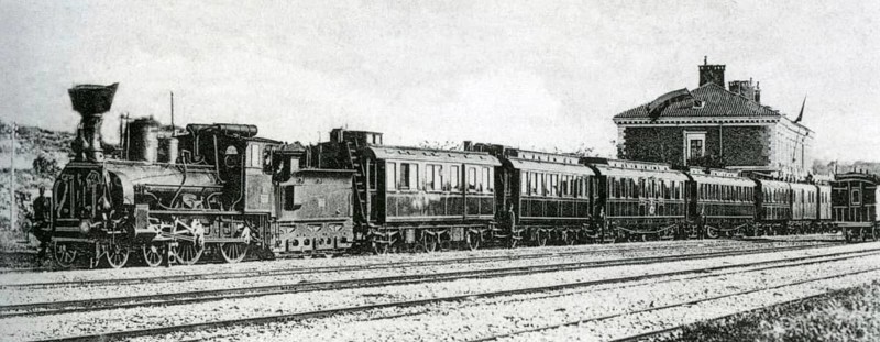 The court train of Emperor Franz Joseph from 1891, built by Ringhoffer in Prague. Here at Pula railway station, Historical, digitally restored reproduction from a 19th century model, Record date not stated