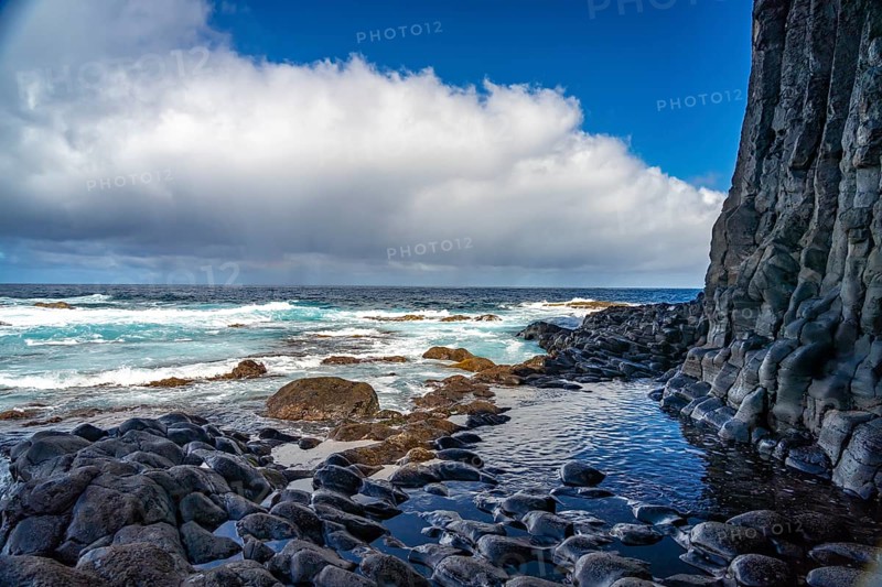 Basalt rocks at the Charco de la Laja natural swimming pool, El Hierro, Canary Islands, Spain, Europe