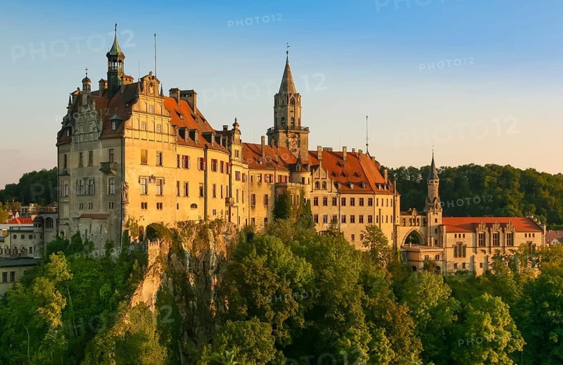 Hohenzollern Castle Sigmaringen, former princely residence and administrative centre of the Princes of Hohenzollern-Sigmaringen, city castle, north side, view from the Mühlberg vantage point, mood, architecture, historical building, Sigmaringen, Upper Swabia, Baden-Württemberg, Germany, Europe