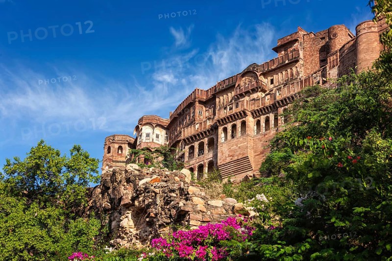 Mehrangarh fort famous tourist attraction landmark. Jodhpur, Rajasthan, India, Asia