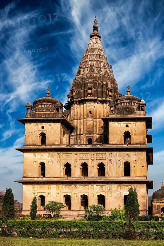 India tourist landmark, royal cenotaphs of Orchha. Orchha, Madhya Pradesh, India, Asia