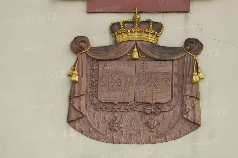 Coat of arms with crown at the castle, relief, Bad Homburg, Taunus, Hesse, Germany, Europe